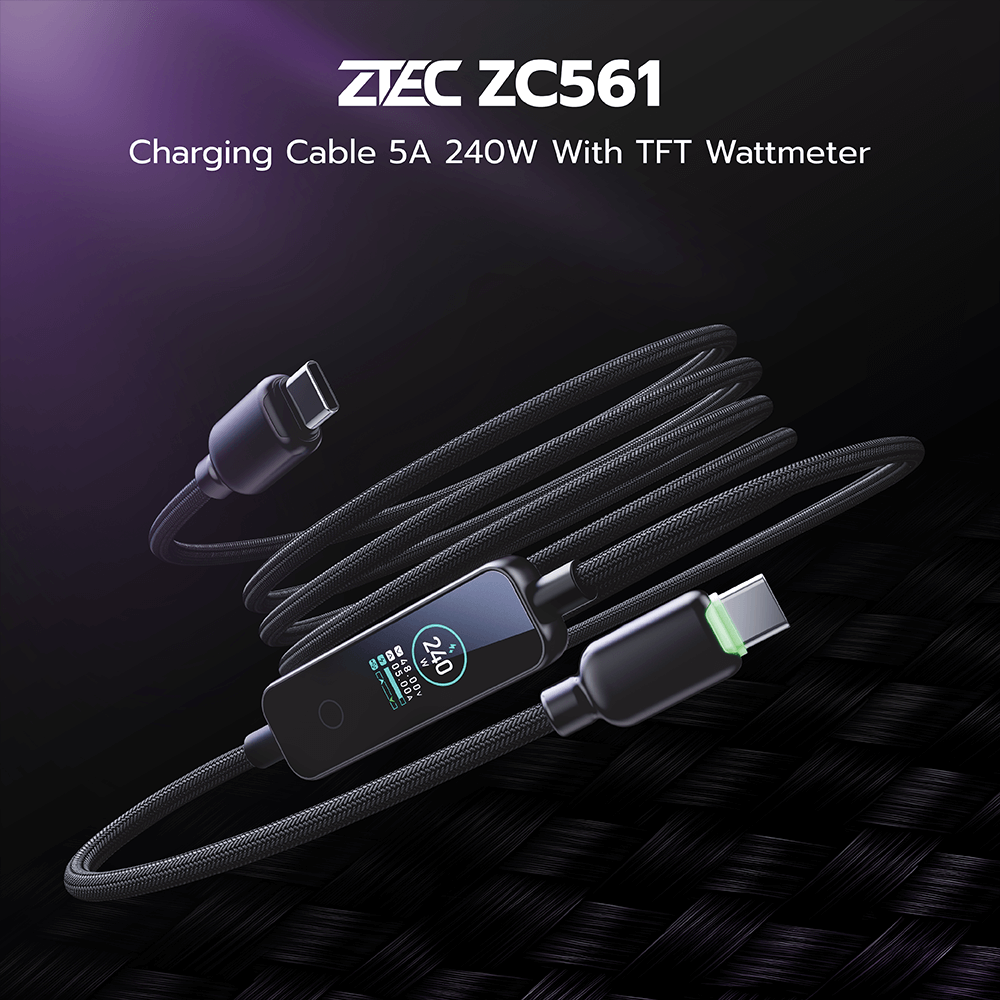 สายชาร์จเร็ว ZTEC รุ่น ZC561 USB-C TO USB-C 1.2 เมตร สีดำ 5A 240W หน้าจอ TFT_1